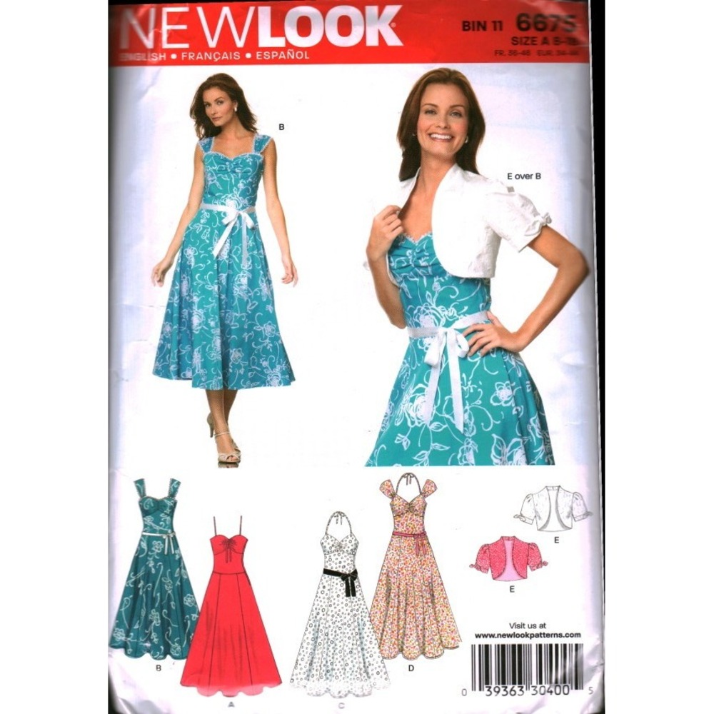 New Look 6675 Sewing Pattern Misses Dress Shrug Size 8-16 Halter Sweetheart Neck